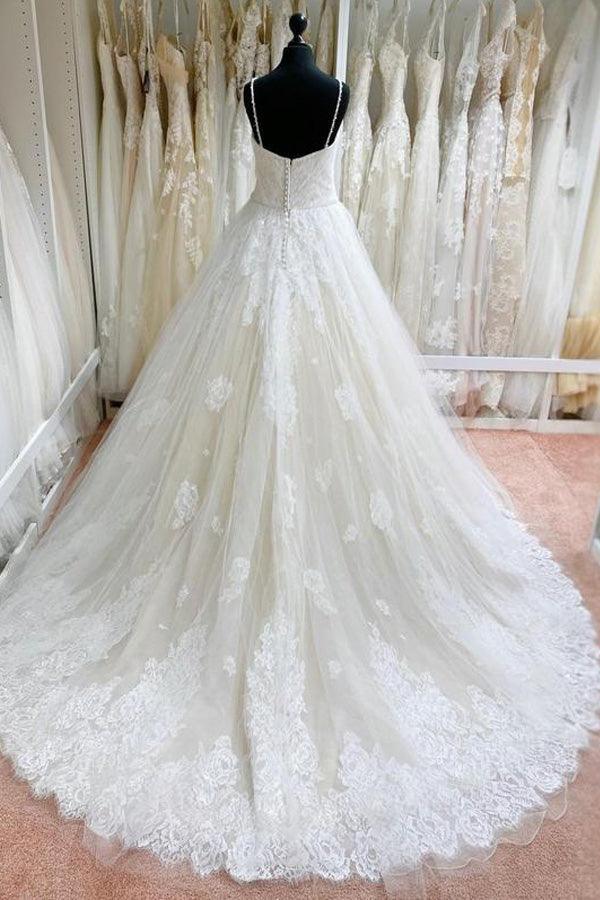 Tulle Lace Spaghetti Straps Appliqued Ball Gown Wedding Dresses  WD558 Main Image