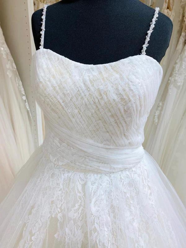 Tulle Lace Spaghetti Straps Appliqued Ball Gown Wedding Dresses WD558 by pgmdress