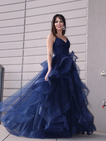 Vestidos formales con capas de tul y escote en V, vestidos de fiesta SYP17