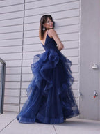 Tulle Layers Formal Dresses V neck Prom Dresses SYP17 by vivymakudress