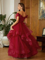 Tulle Ruffles Off-the-Shoulder Prom Dresses SYP141 by vivymakudress