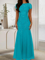 Dark Navy Mermaid Scoop Sequins Tulle Dress by Dreamylily