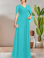Dark Navy A-Line V-Neck Long Mother of Bride Dress by Dreamylily
