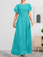 A-line Scoop Ankle-Length Lace Chiffon Mother of the Bride Dress With Sequins by Dreamylily
