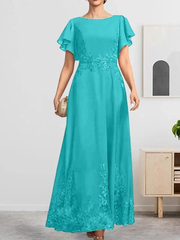 A-line Scoop Ankle-Length Lace Chiffon Mother of the Bride Dress With Sequins by Dreamylily