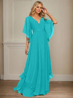 A-line V-Neck Floor-Length Chiffon Mother of the Bride Dress With Sequins Appliques Lace Beading by Dreamylily