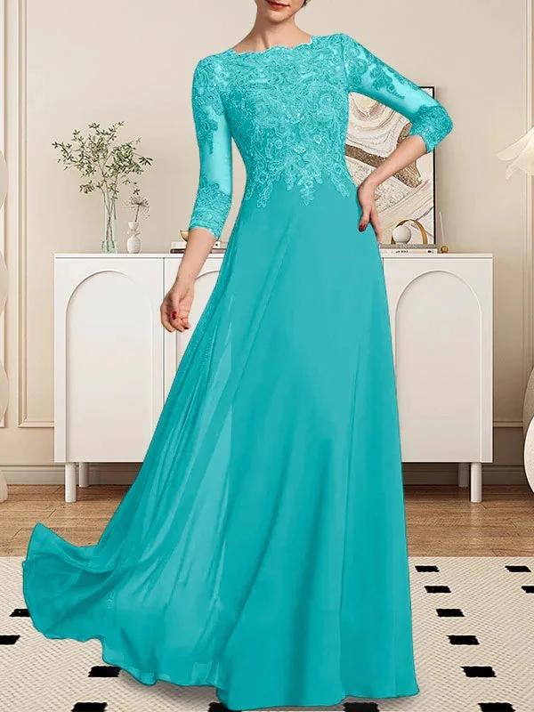 A-line Scoop Floor-Length Lace Chiffon Mother of the Bride Dress With Sequins by Dreamylily