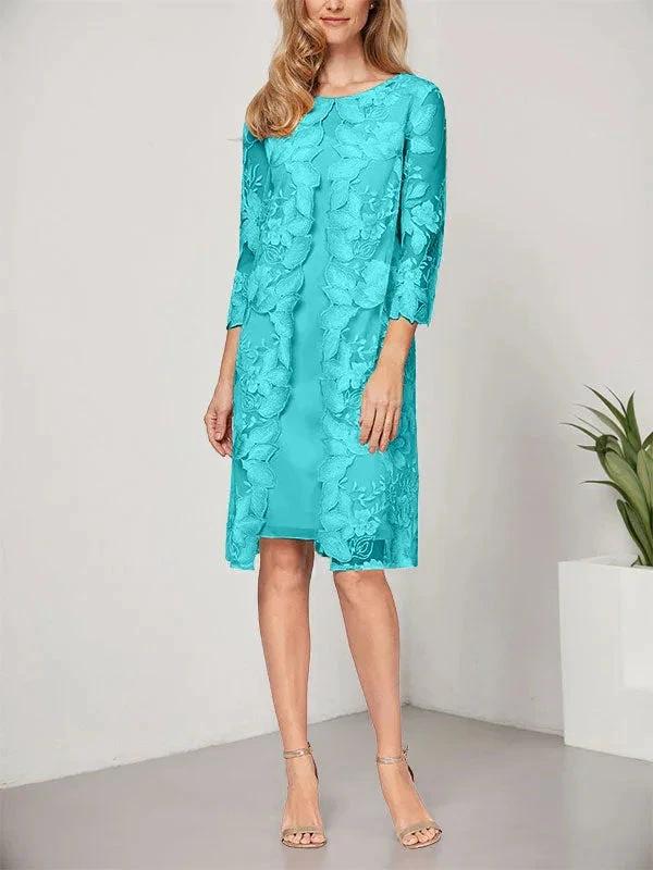 A-line Scoop Knee-Length Chiffon Lace Mother of the Bride Dress With Jacket by Dreamylily