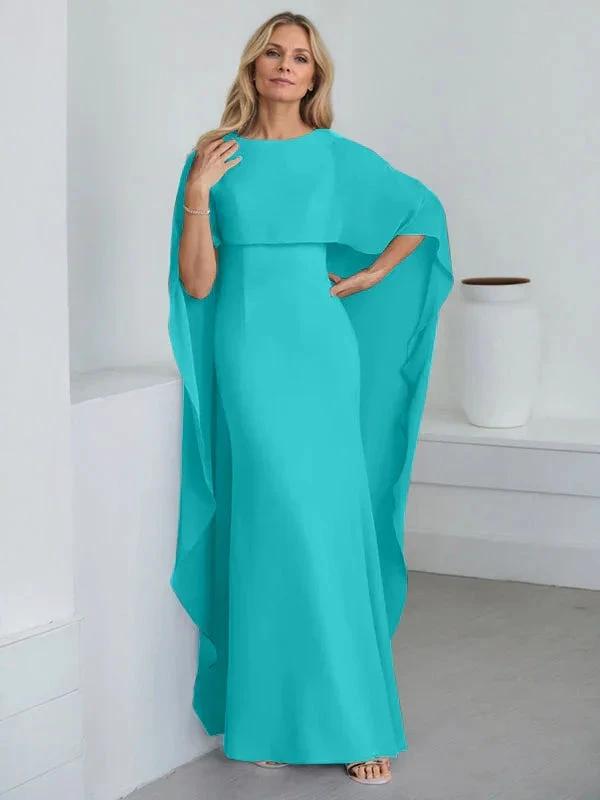 Sheath Scoop Floor-Length Chiffon Mother of the Bride Dress With Cascading Ruffles by Dreamylily