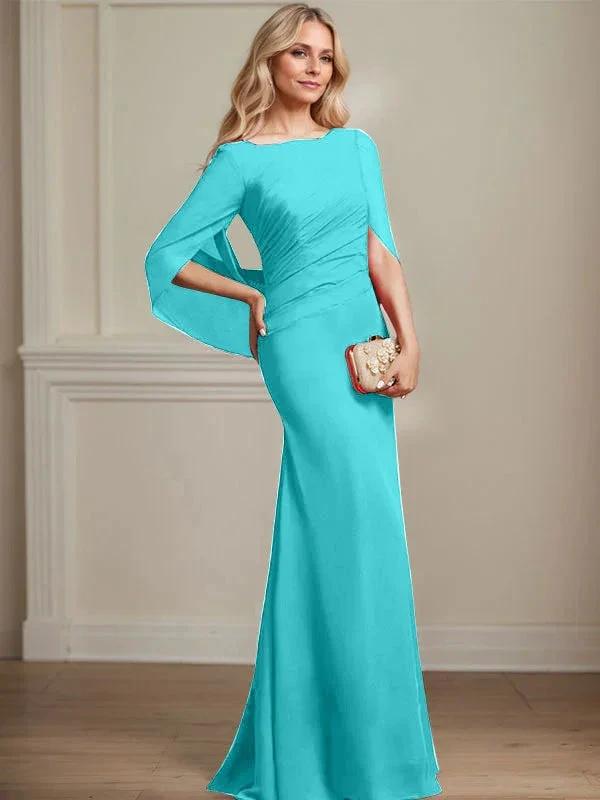 Trumpet/Mermaid Boat Neck Floor-Length Chiffon Mother of the Bride Dress With Pleated by Dreamylily