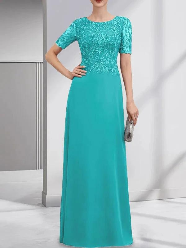 A-line Scoop Floor-Length Lace Chiffon Mother of the Bride Dress With Sequins by Dreamylily