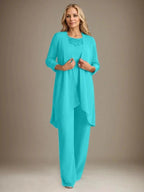Chiffon Scoop Long Sleeves Mother Of The Bride Pantsuits With Jacket by Dreamylily