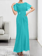 A-line Scoop Illusion Tea-Length Chiffon Lace Mother of the Bride Dress With Beading Sequins by Dreamylily