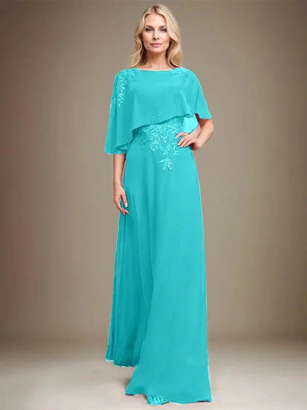 A-line Scoop Floor-Length Chiffon Lace Mother of the Bride Dress With Sequins Beading by Dreamylily