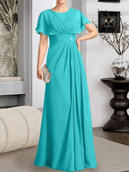 A-line Scoop Floor-Length Chiffon Mother of the Bride Dress With Pleated Beading by Dreamylily