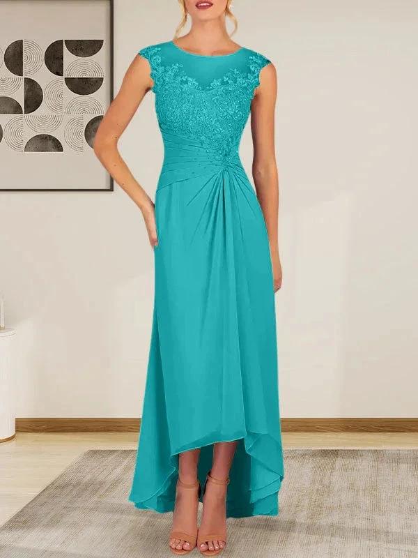 Champagne A-Line Scoop Lace Chiffon Dress by Dreamylily
