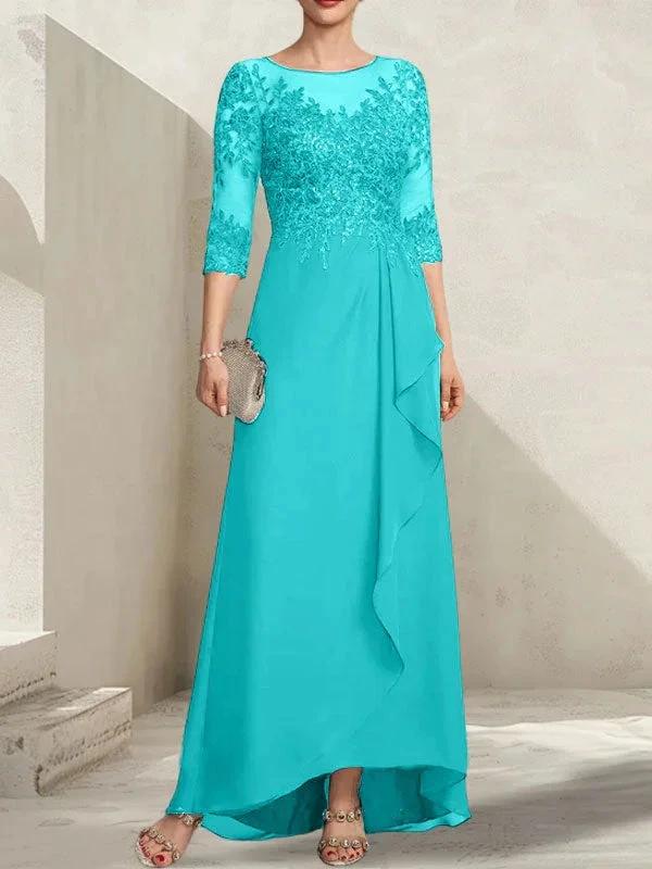 A-line Scoop Illusion Asymmetrical Lace Chiffon Mother of the Bride Dress With Sequins Cascading Ruffles by Dreamylily