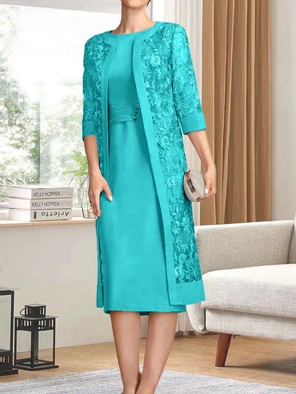 Sheath/Column Scoop Knee-Length Chiffon Mother of the Bride Dress With Pleated Sequins by Dreamylily