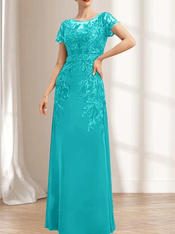 Sheath/Column Scoop Illusion Floor-Length Lace Chiffon Mother of the Bride Dress With Sequins by Dreamylily