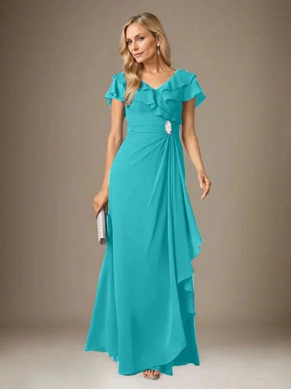 Stormy A-Line V-Neck Ruched Chiffon Dress by Dreamylily