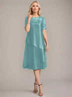A-Line Scoop Knee-Length Mother of the Bride Dress With Applique & Sequins by Dreamylily