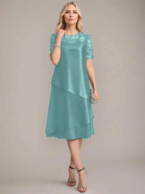 A-Line Scoop Knee-Length Mother of the Bride Dress With Applique & Sequins by Dreamylily