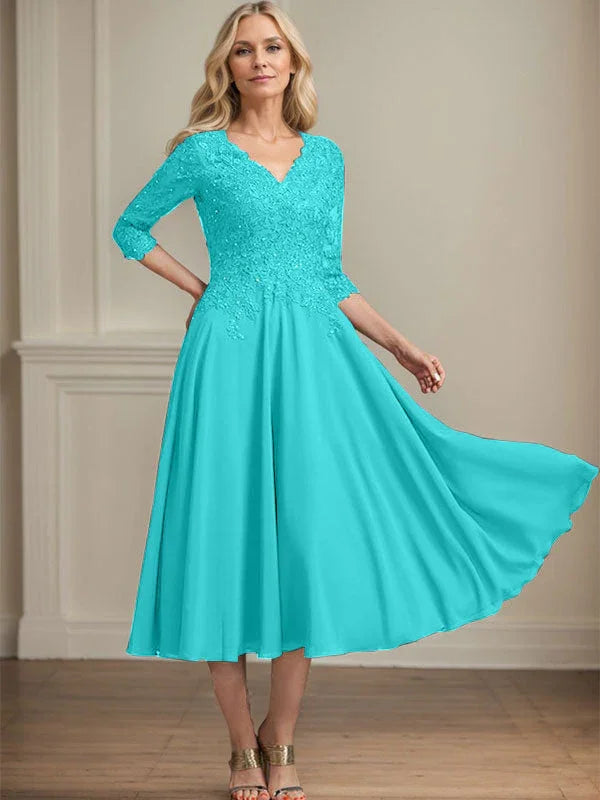 Vestido de gasa con encaje y escote en V para madre de la novia, largo hasta la rodilla, con lentejuelas y abalorios 