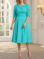 A-line Scoop Knee-Length Lace Chiffon Mother of the Bride Dress by Dreamylily