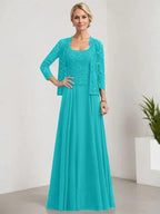 A-line Square Floor-Length Lace Chiffon Mother of the Bride Dress With Sequins by Dreamylily