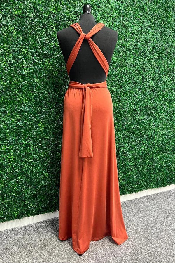 Twist Wrap Orange Bridesmaid Dress Long Bridesmaid Dress BD135 by pgmdress