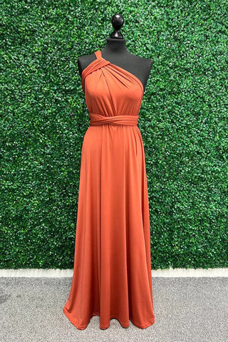 Oranges Brautjungfernkleid mit Twist-Wickelärmeln, langes Brautjungfernkleid BD135