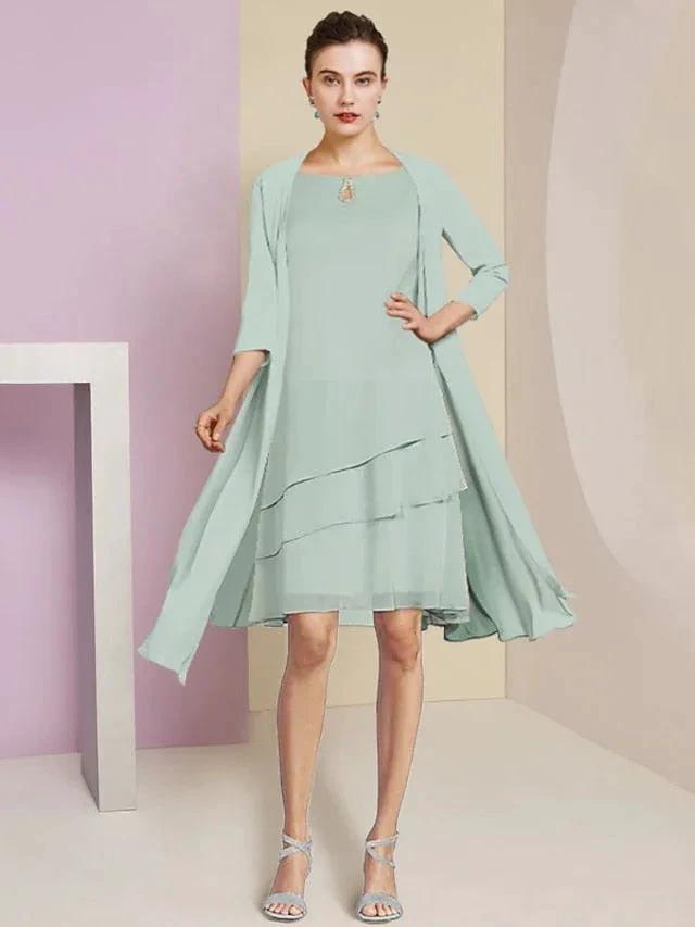 A-Line/Princess Jewel Neck Knee-Length Mother of the Bride Dresses by Dreamylily