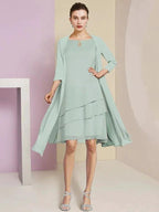 A-Line/Princess Jewel Neck Knee-Length Mother of the Bride Dresses by Dreamylily