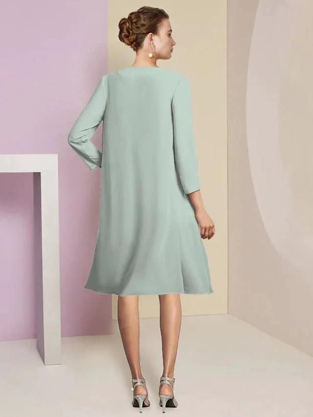 A-Line/Princess Jewel Neck Knee-Length Mother of the Bride Dresses by Dreamylily