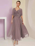 A-Line/Princess V-Neck Tea-Length Mother of the Bride Dresses by Dreamylily