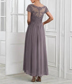A-Line/Princess Chiffon V Neck Short Sleeves Mother of the Bride Dresses with Lace Jacket Pleats Appliques by Dreamylily