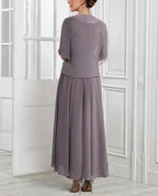 A-Line/Princess Chiffon V Neck Short Sleeves Mother of the Bride Dresses with Lace Jacket Pleats Appliques by Dreamylily