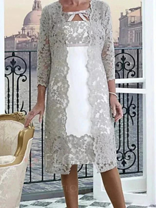 Sheath/Column Jewel Neck Knee-Length Mother of the Bride Dresses by Dreamylily