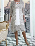 Sheath/Column Jewel Neck Knee-Length Mother of the Bride Dresses by Dreamylily