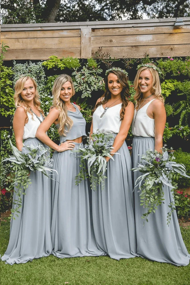Two Piece A Line Burgundy Long Bridesmaid Dresses BD095 by pgmdress