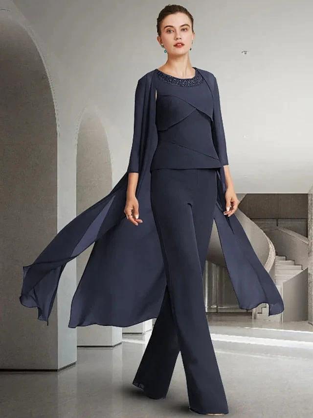 Chiffon Jewel Neck Mother of the Bride Pantsuits with Jacket by Dreamylily
