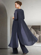 Chiffon Jewel Neck Mother of the Bride Pantsuits with Jacket by Dreamylily