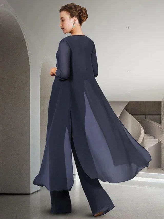 Chiffon Jewel Neck Mother of the Bride Pantsuits with Jacket by Dreamylily