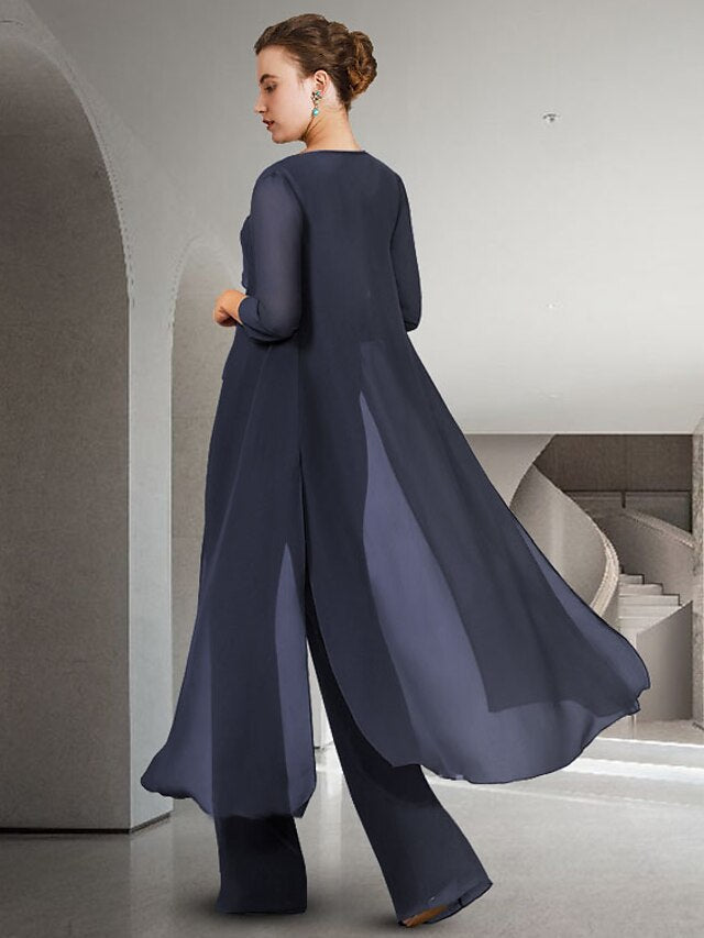 Chiffon Jewel Neck Mother of the Bride Pantsuits with Jacket Main Image