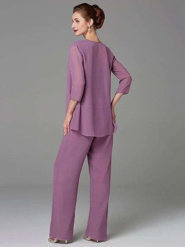 Chiffon Square Neck Mother of the Bride Pantsuits with Jacket by Dreamylily