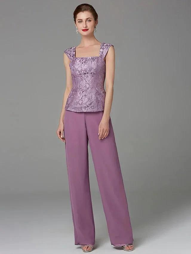 Chiffon Square Neck Mother of the Bride Pantsuits with Jacket by Dreamylily