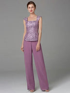 Chiffon Square Neck Mother of the Bride Pantsuits with Jacket by Dreamylily