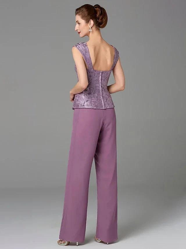 Chiffon Square Neck Mother of the Bride Pantsuits with Jacket by Dreamylily