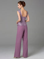 Chiffon Square Neck Mother of the Bride Pantsuits with Jacket by Dreamylily