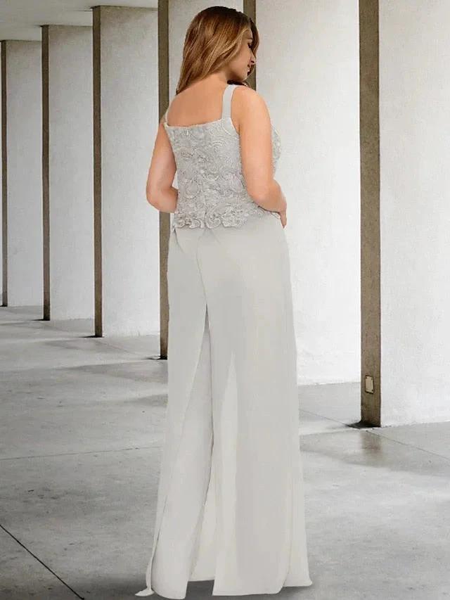 Chiffon Square Neck Mother of the Bride Pantsuits with Jacket by Dreamylily